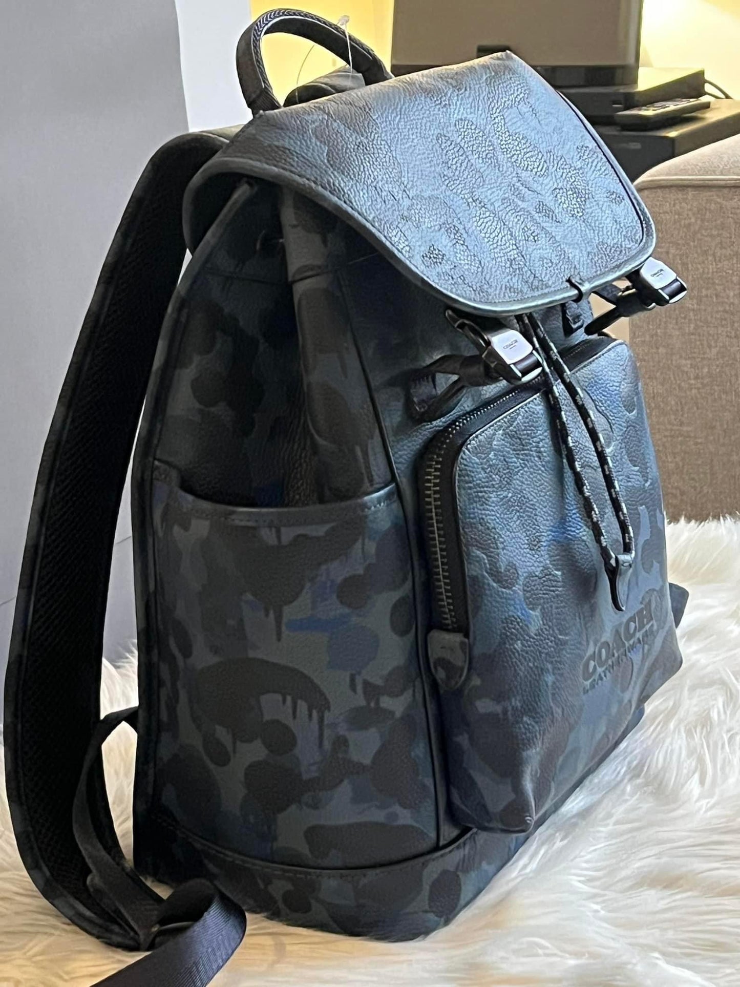 Coach League Flap Backpack with Camo Print