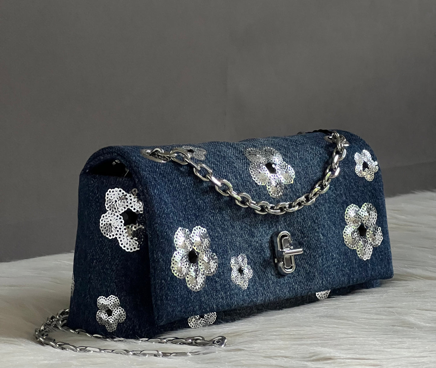 Marc Jacobs The Sequin Daisy Denim Dual Chain Mini Bag