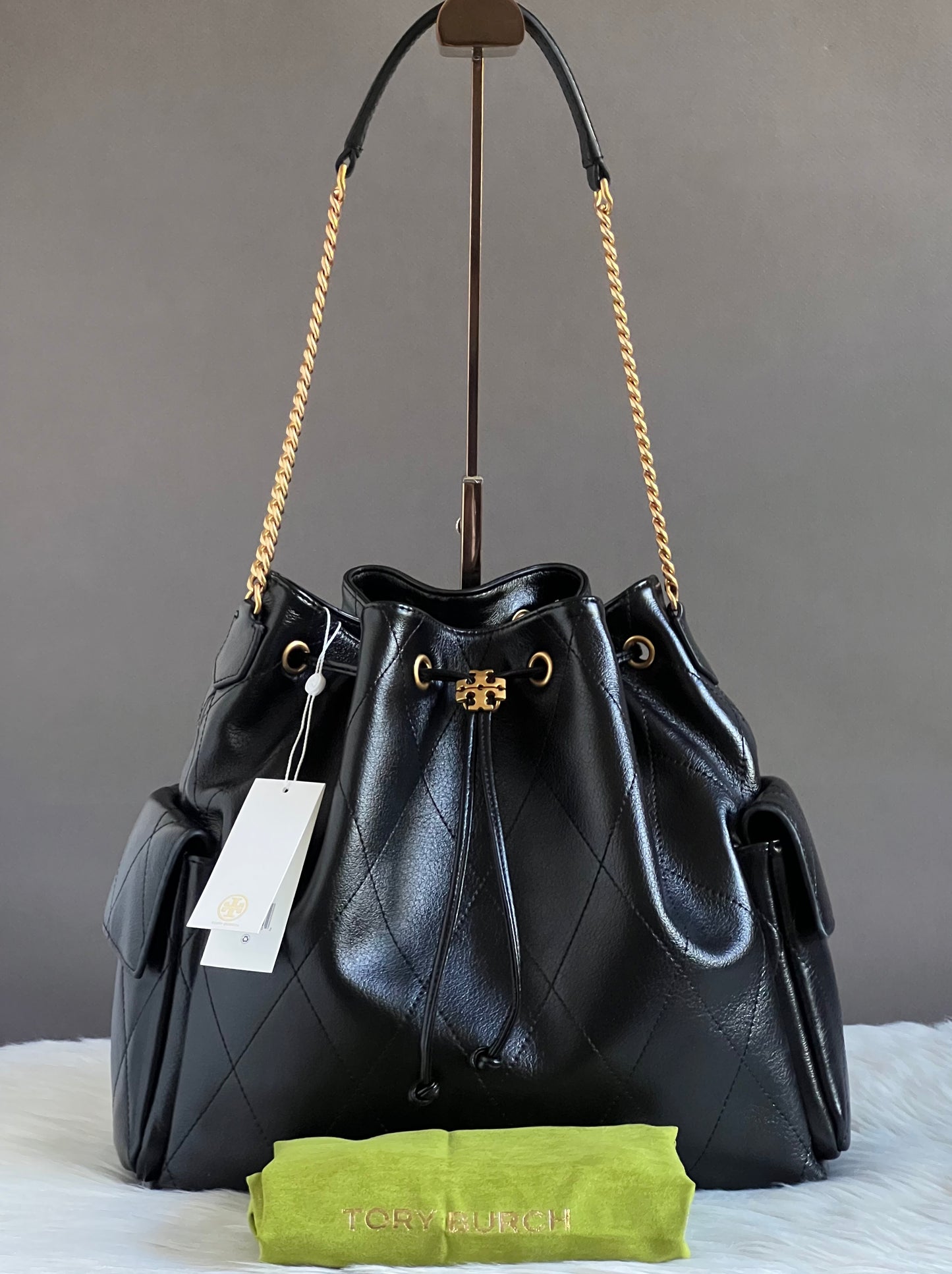 Tory Burch Charlie Large Quilted Drawstring Shoulder Bag