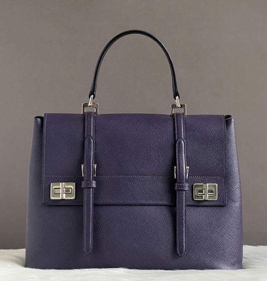 Prada Saffiano Lux Double Turn-Lock Satchel