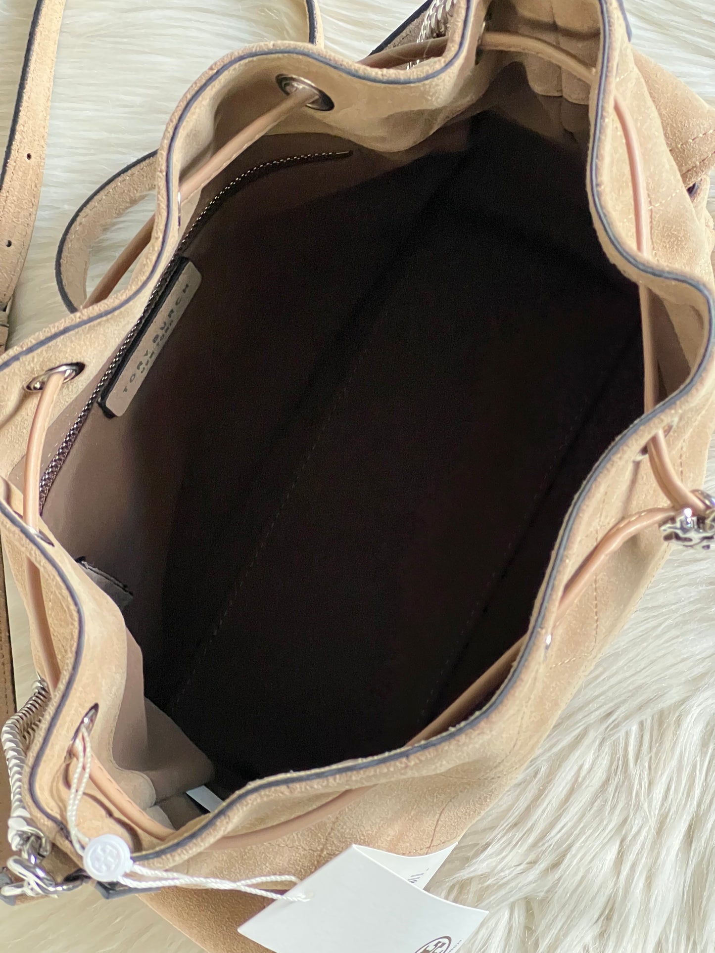Tory Burch Charlie Quilted Suede Drawstring Shoulder Bag