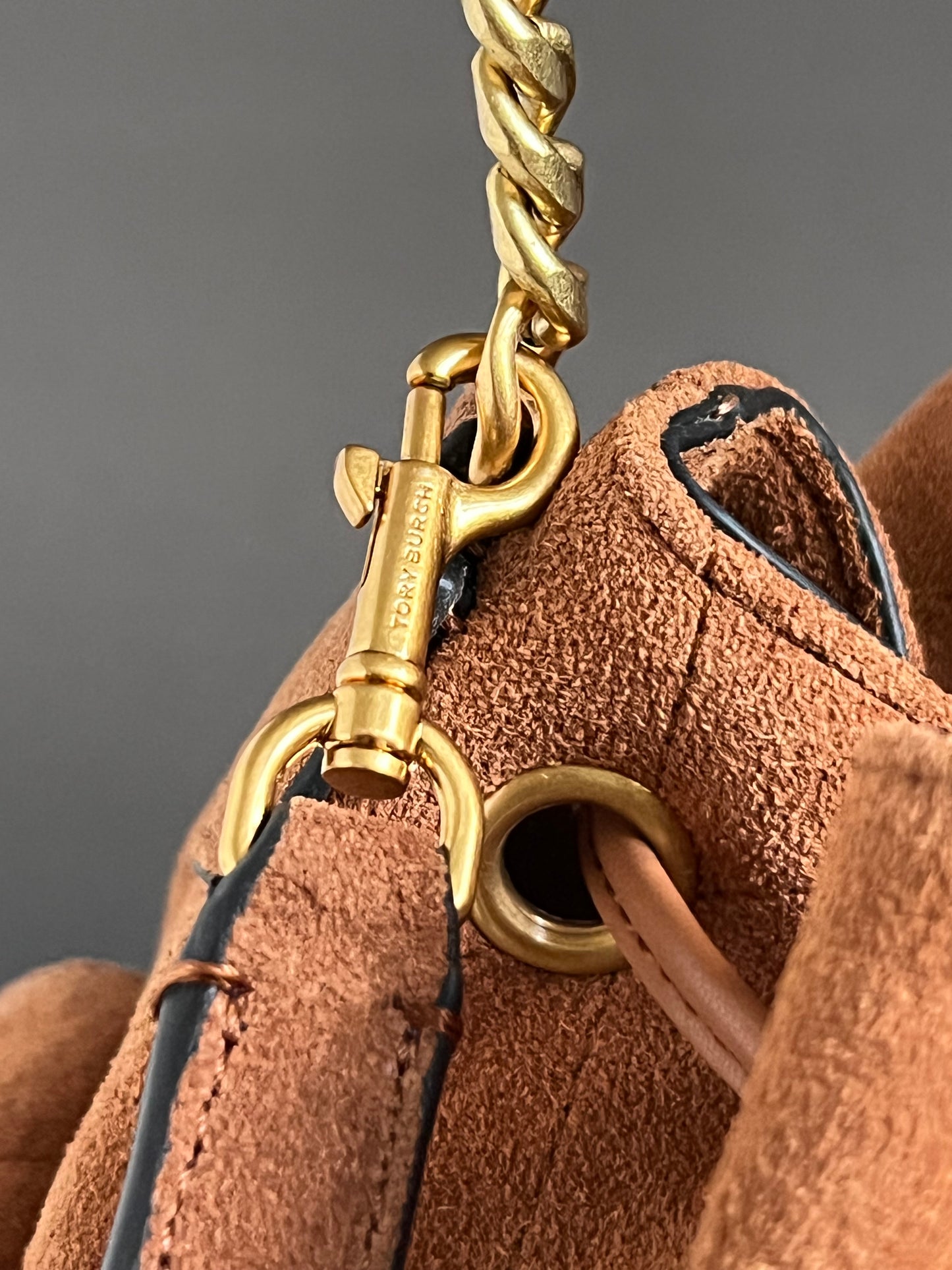 Tory Burch Charlie Quilted Suede Drawstring Shoulder Bag