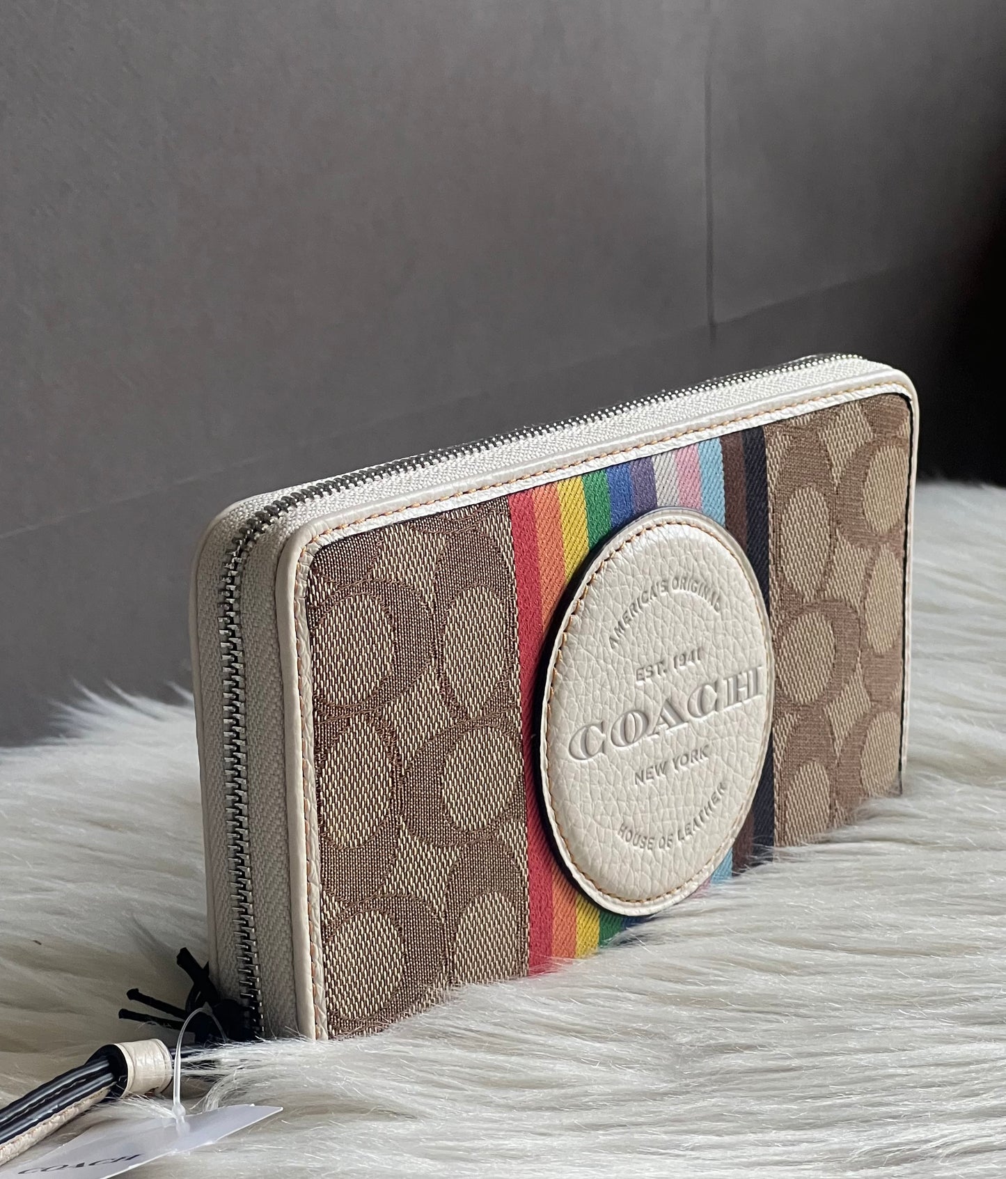 Coach Dempsey Large Phone Wallet in Signature Jacquard Rainbow Stripe