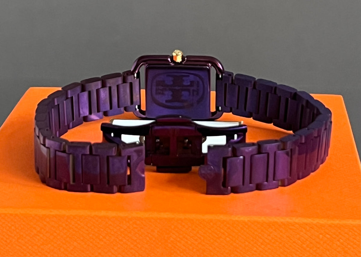 Tory Burch The Kira Square Purple Stainless Watch