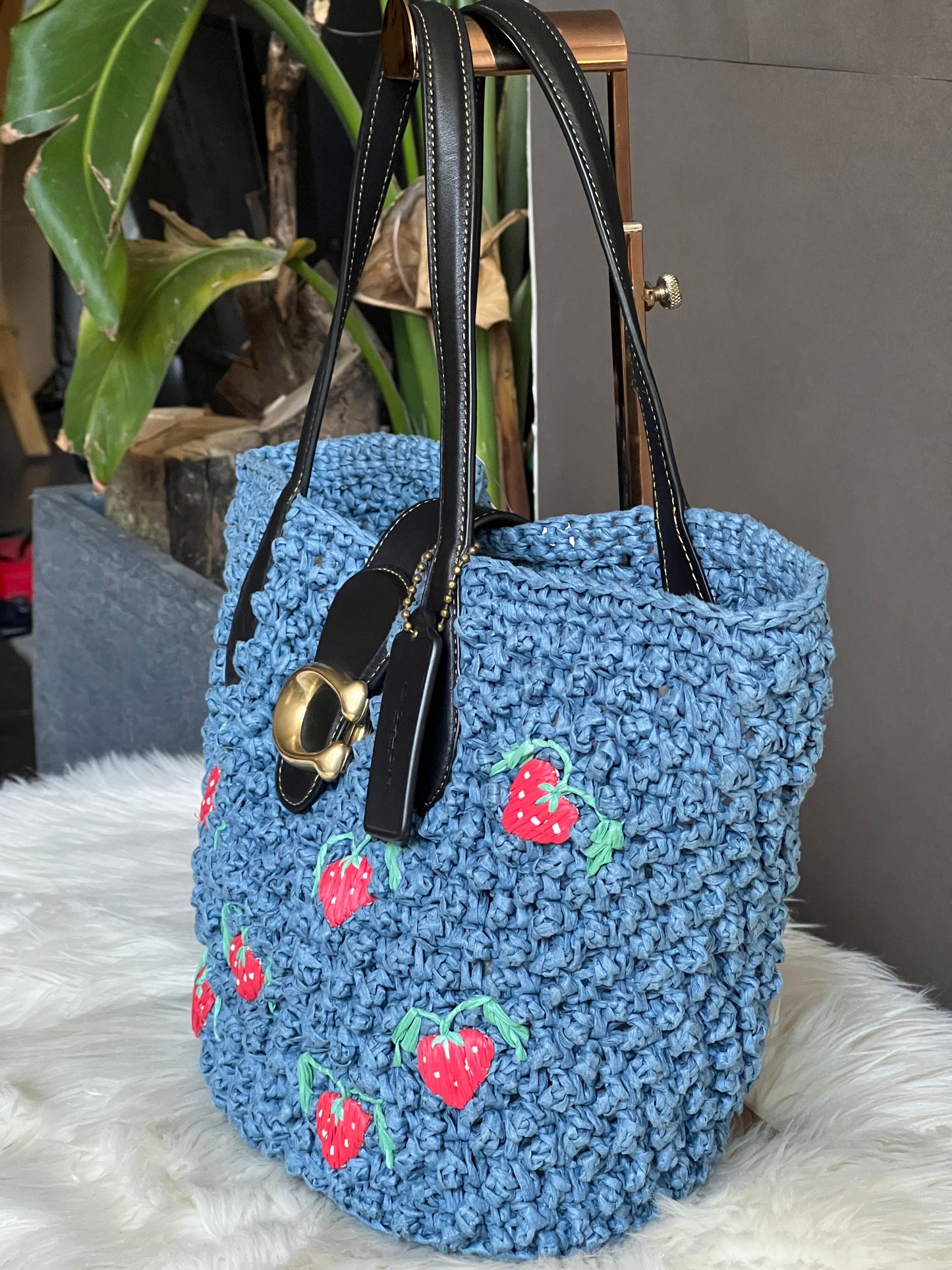 Coach Small Tote with Strawberry Embroidery