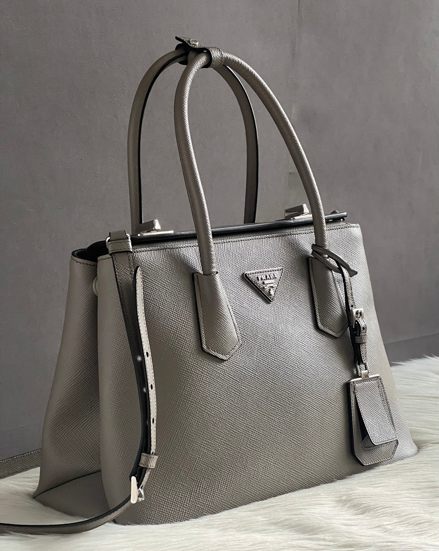 Prada Saffiano Cuir Turn-Lock Twin Satche