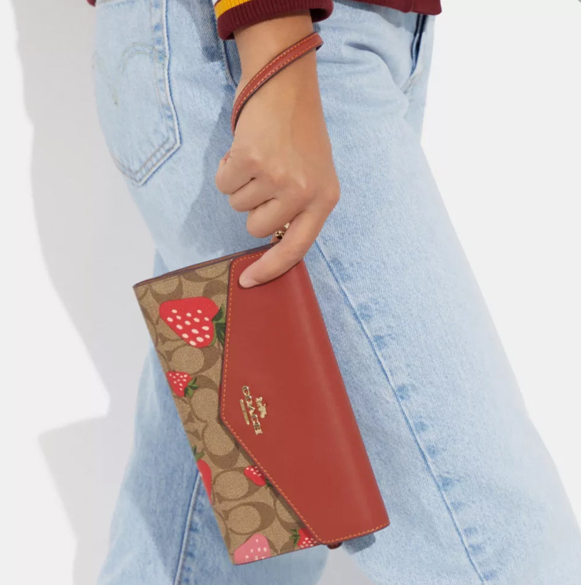 Coach Travel Envelope Wallet In Signature Canvas With Wild Strawberry Print