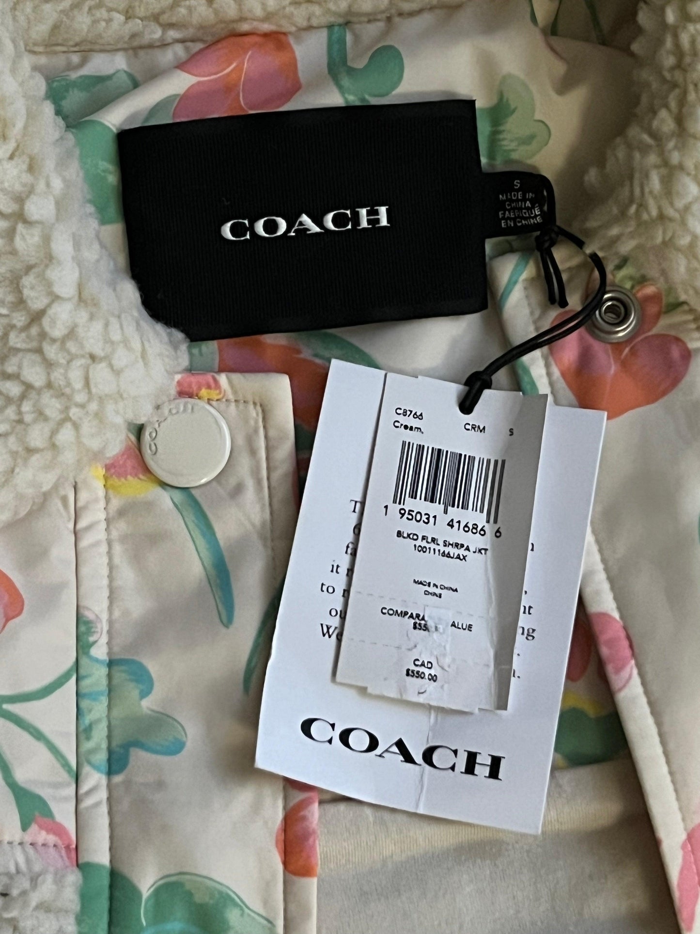 Coach Blocked Floral Sherpa Jacket