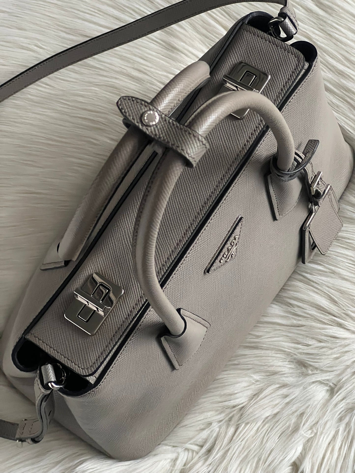 Prada Saffiano Cuir Turn-Lock Twin Satche