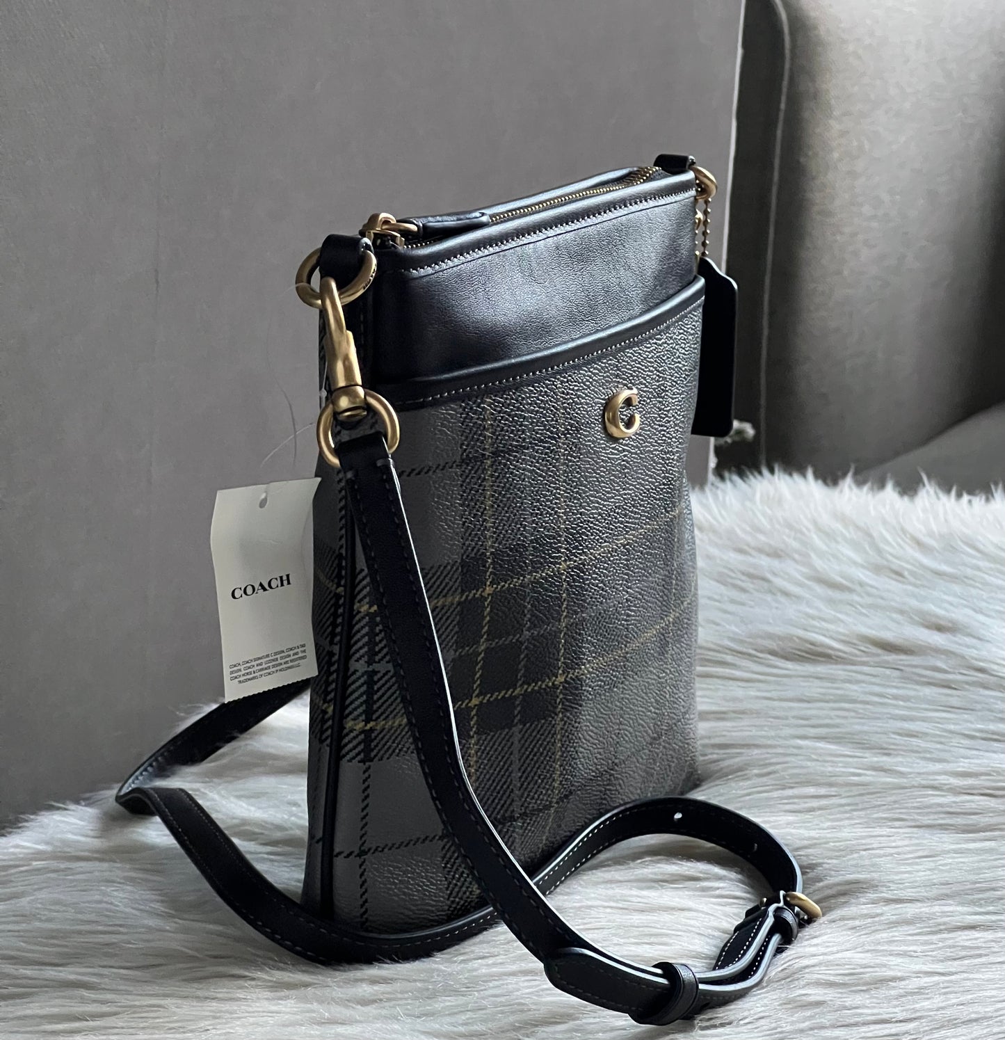 Coach Boxed Kitt Messenger Crossbody Bag with Plaid Print