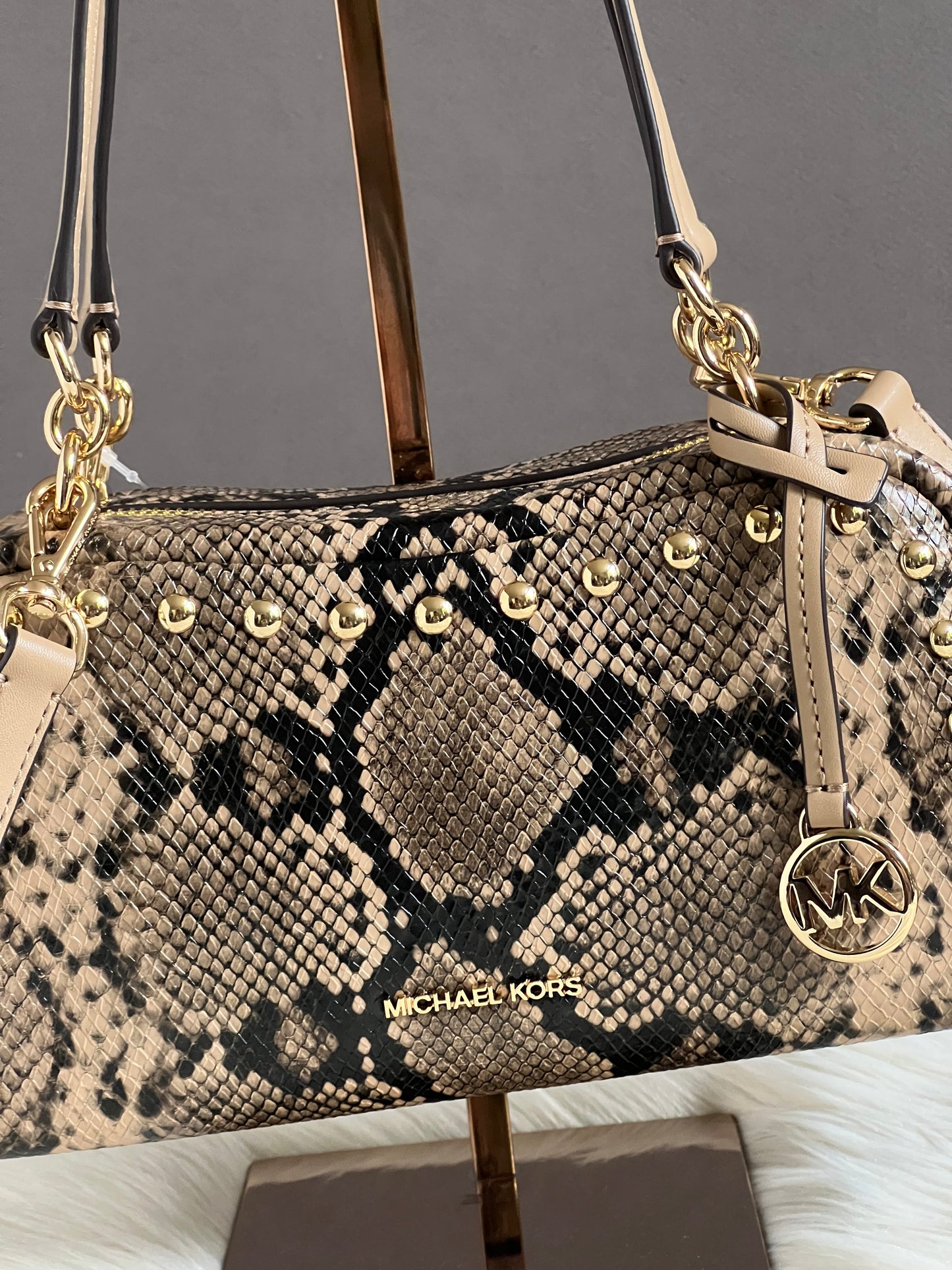 Michael Kors Cecily Small Studded Snake Embossed Shoulder Bag