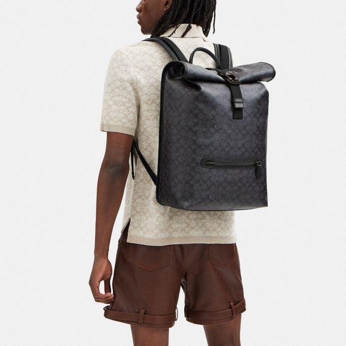 coach backpack mens roll top black Coach Beck Roll Top Backpack in Signature Canvas – Club de Mode
