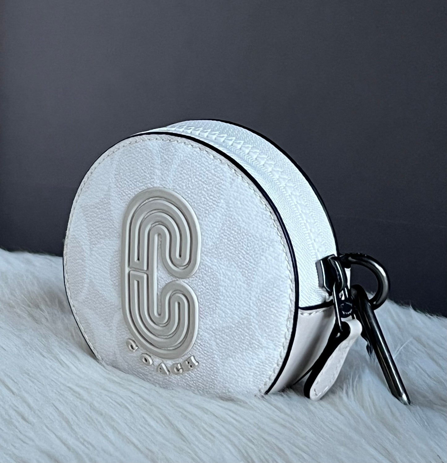 Coach Round Hybrid Pouch In Signature Canvas With Coach Patch