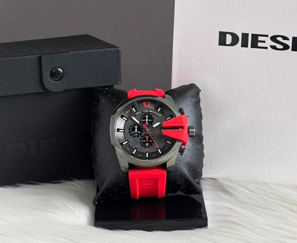 Diesel Men’s Mega Chief Chronograph Gunmetal Red Silicone Watch