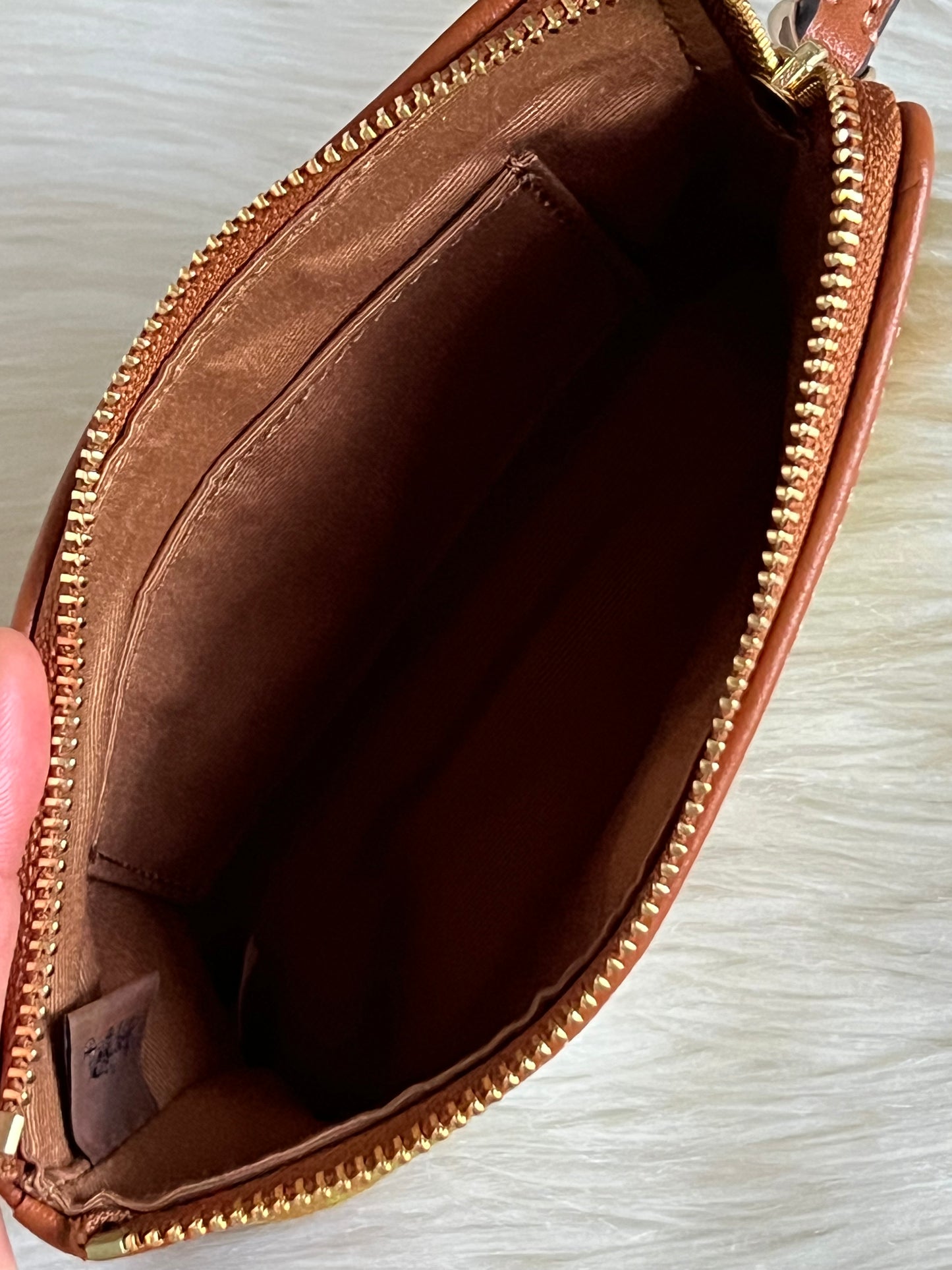 Coach Corner Zip Wristlet In Regenerative Cotton With Plaid Print