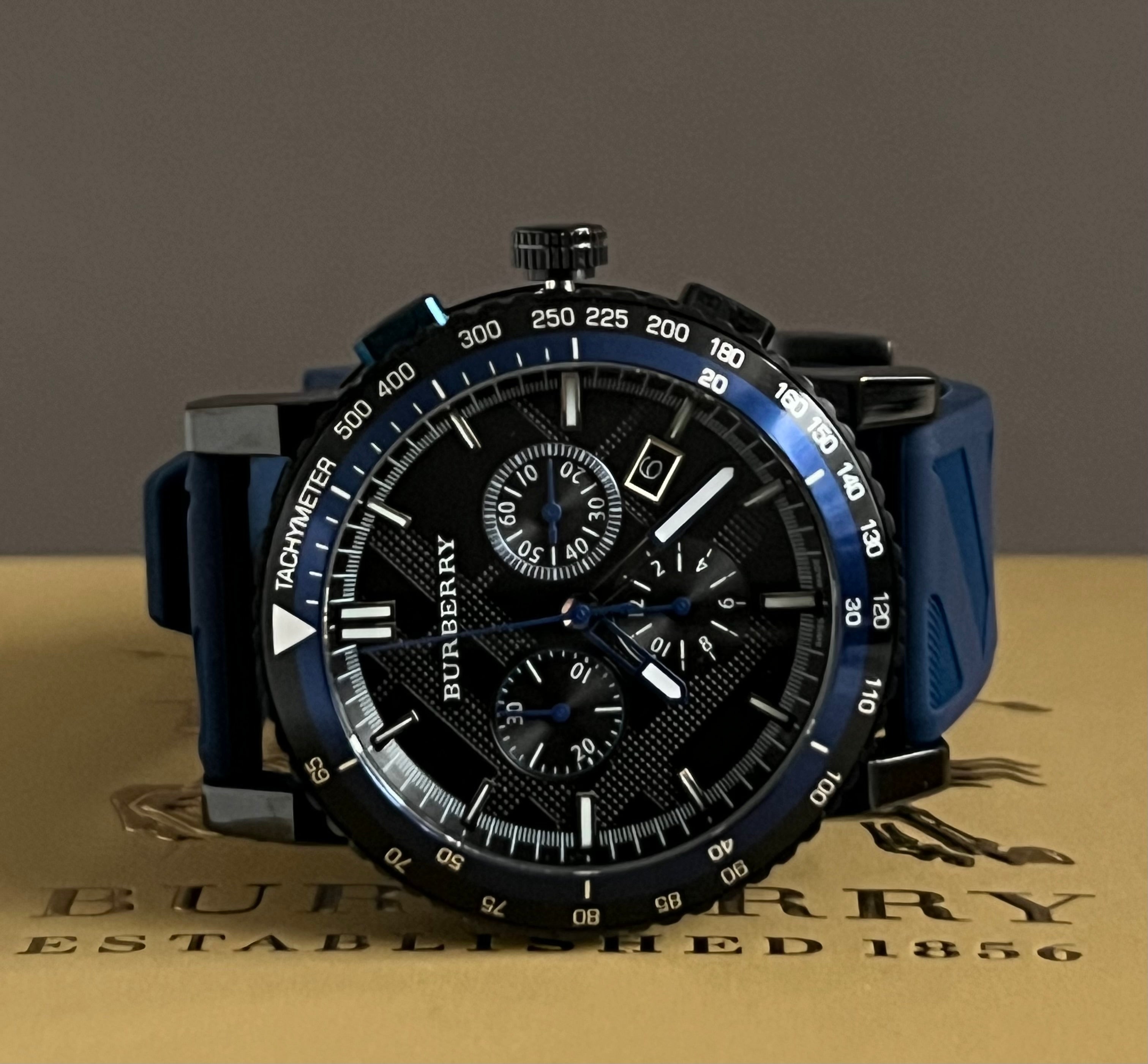 Burberry The City Sport Chronograph Blue Rubber Strap Watch – Club