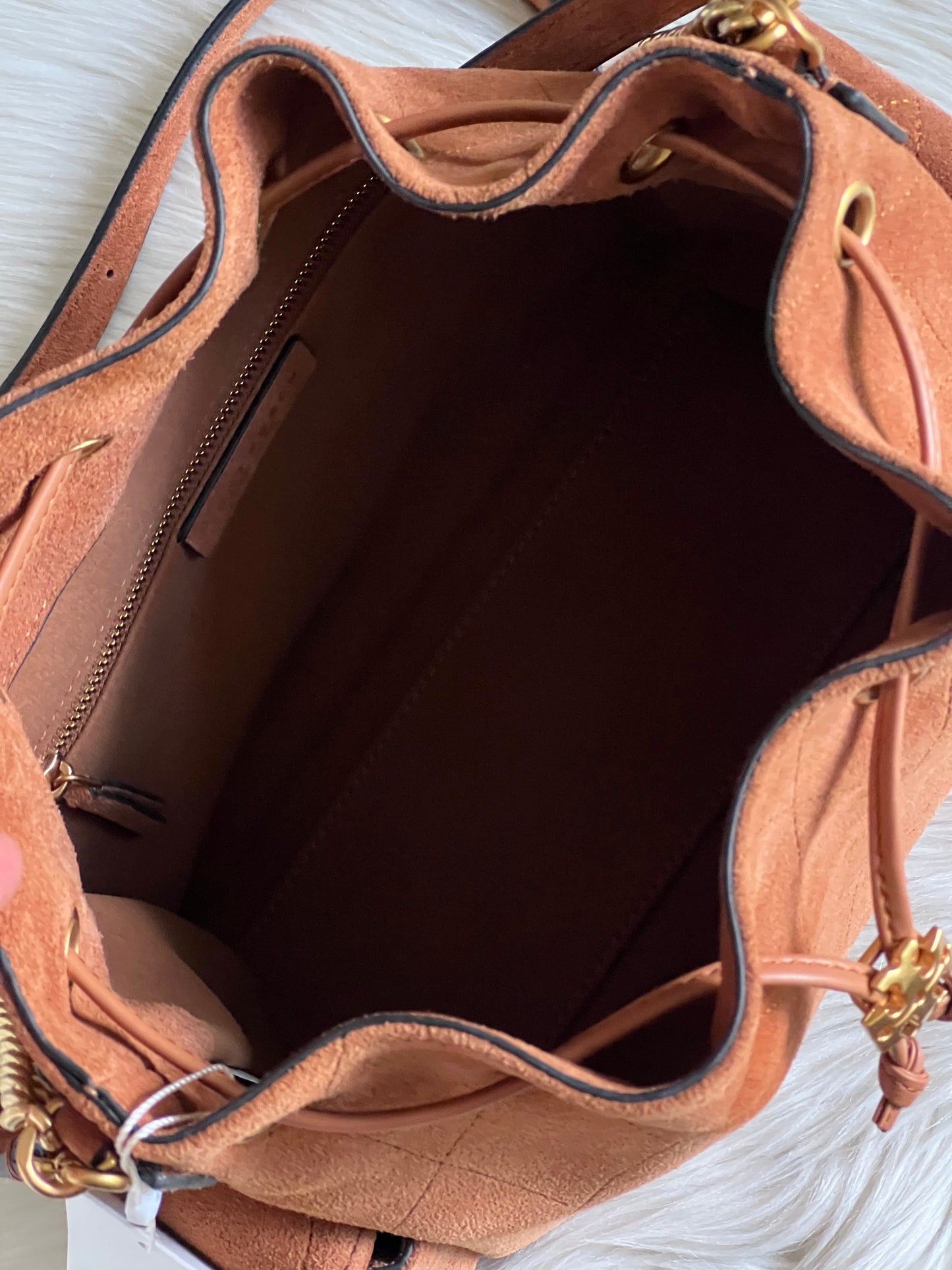 Tory Burch Charlie Quilted Suede Drawstring Shoulder Bag