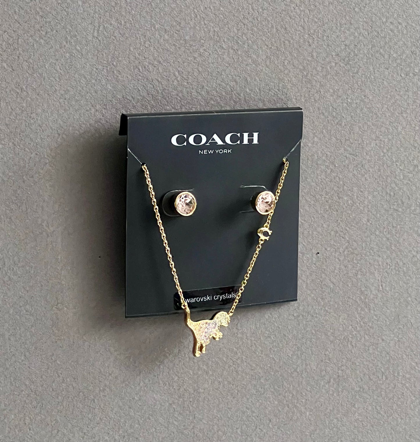 Coach Pave Rexy Pendant Necklace And Stud Earrings Set