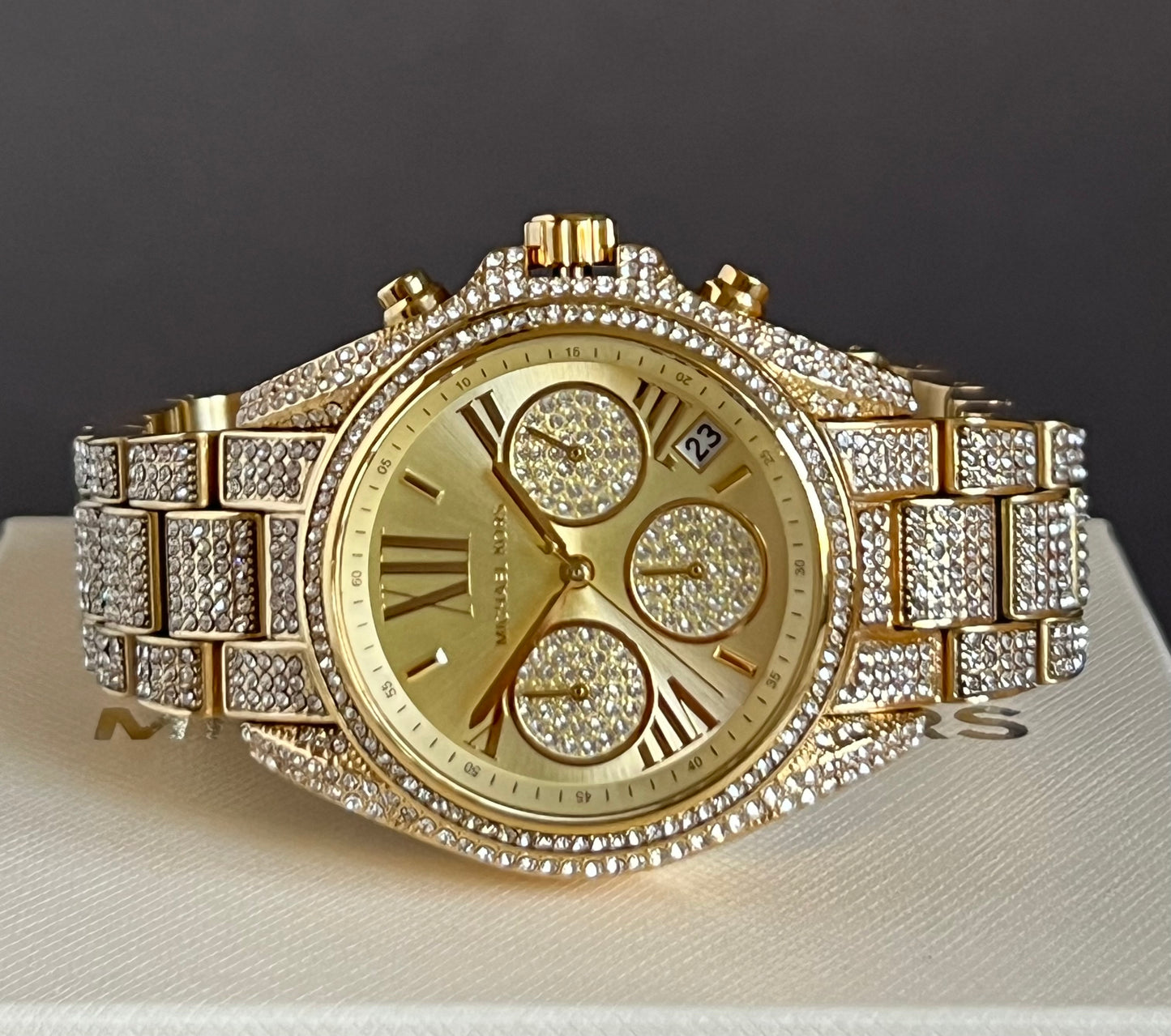 Michael Kors Women’s Mini Bradshaw Gold Dial Crystal Pavé Watch