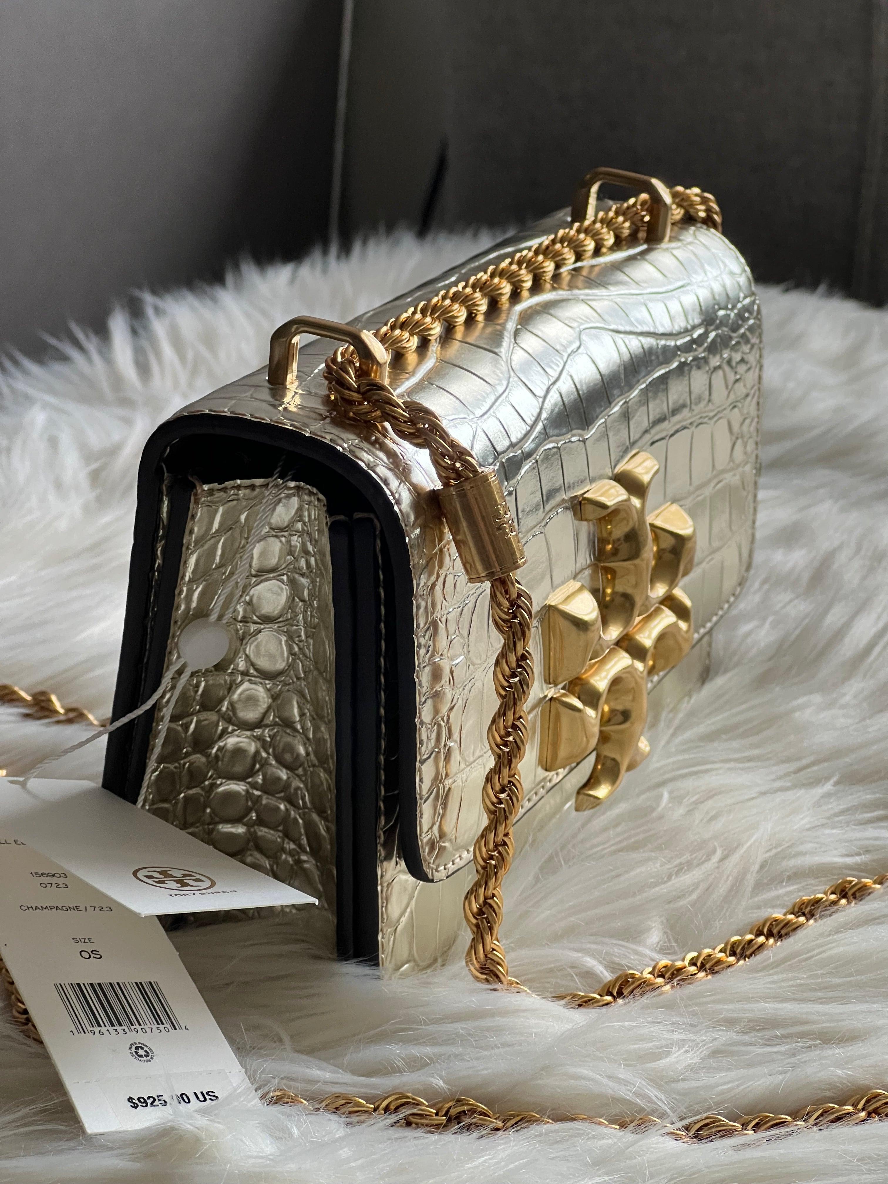 Tory Burch champagne metallic crossbody bag orders