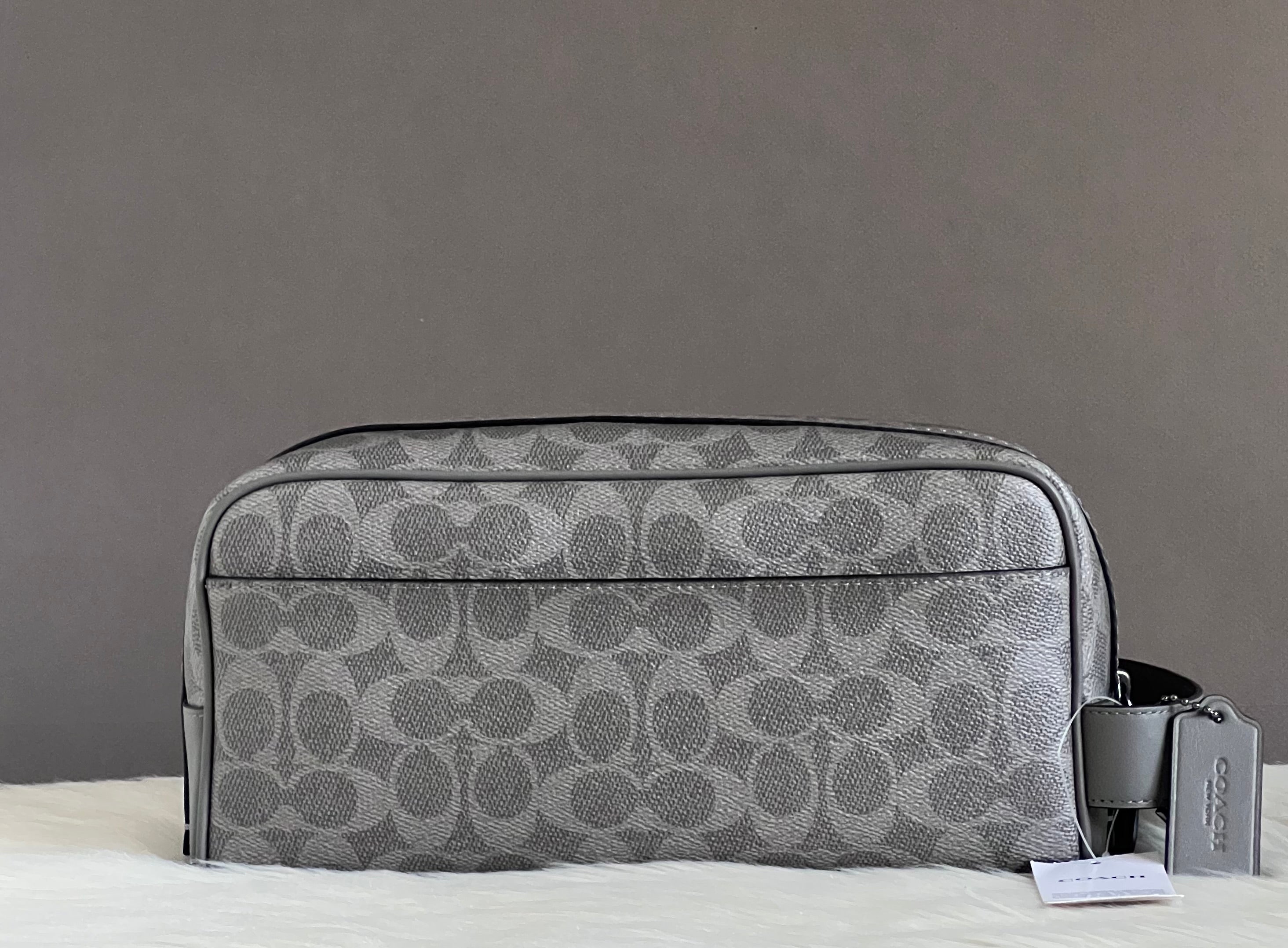 COACH グレー ロゴパターン バッグ Coach Large Travel Kit In Signature Canvas With Patches – Club de Mode