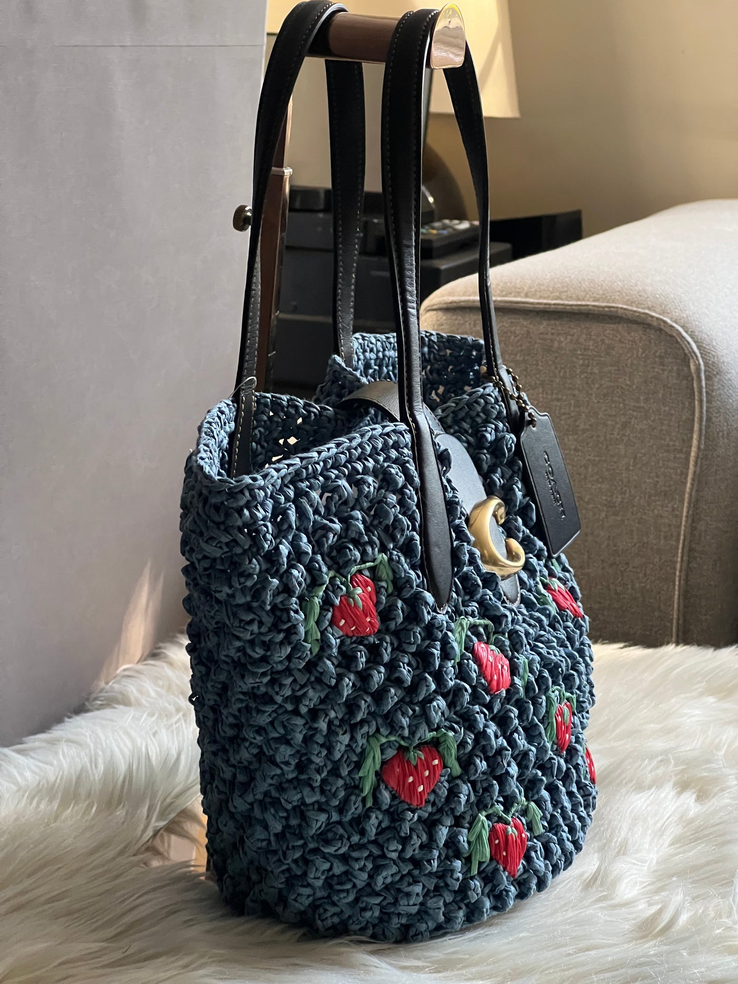 Coach Small Tote with Strawberry Embroidery