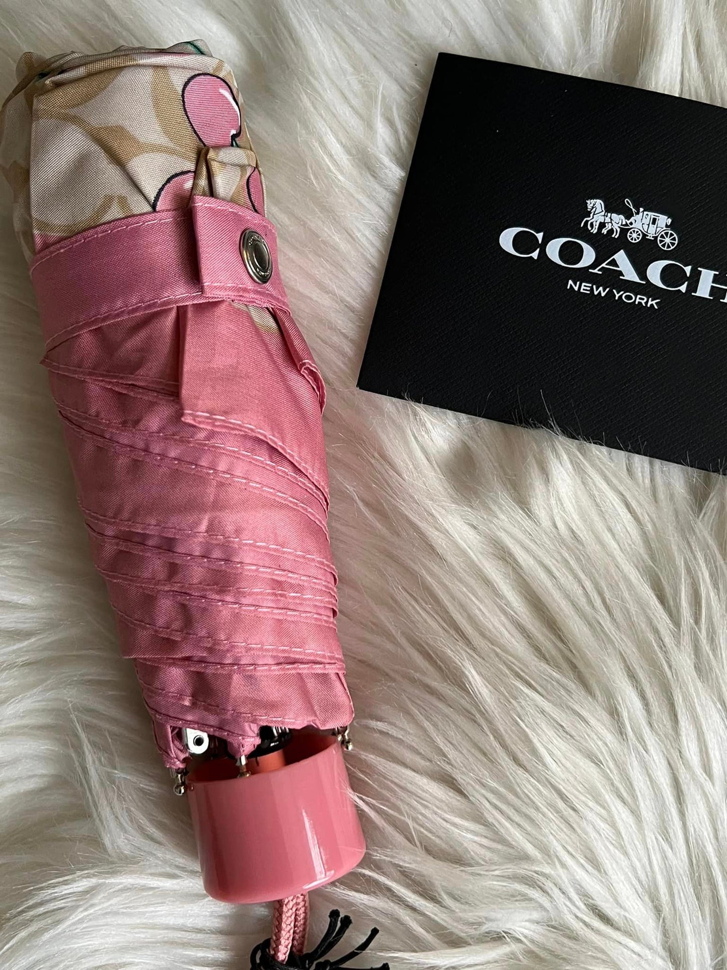 Coach UV Protection Mini Umbrella in Signature Heart Cherry Print