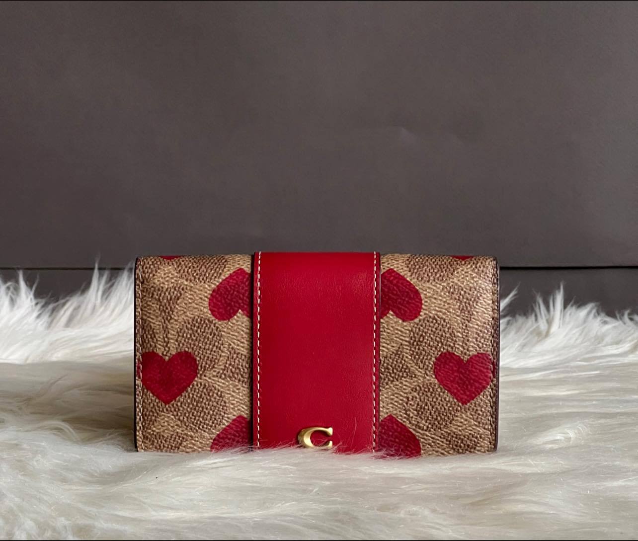 Coach Slim Card Case in Signature Canvas with Heart Print