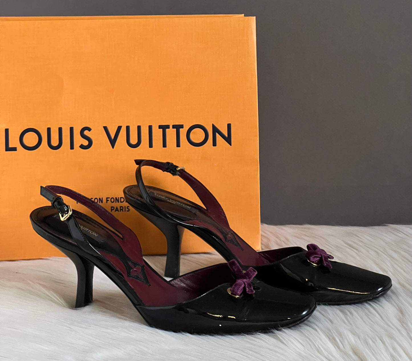Louis Vuitton Purple Velvet Bow Patent Pumps