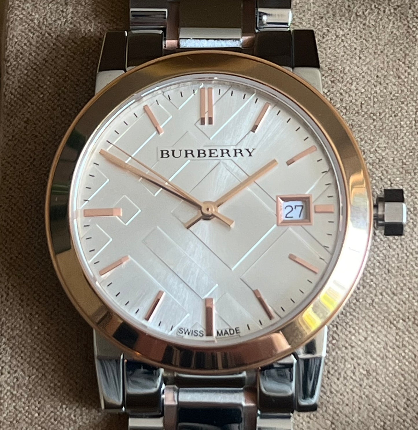 Burberry Women Large Check Two-Tone Stainless Steel Watch