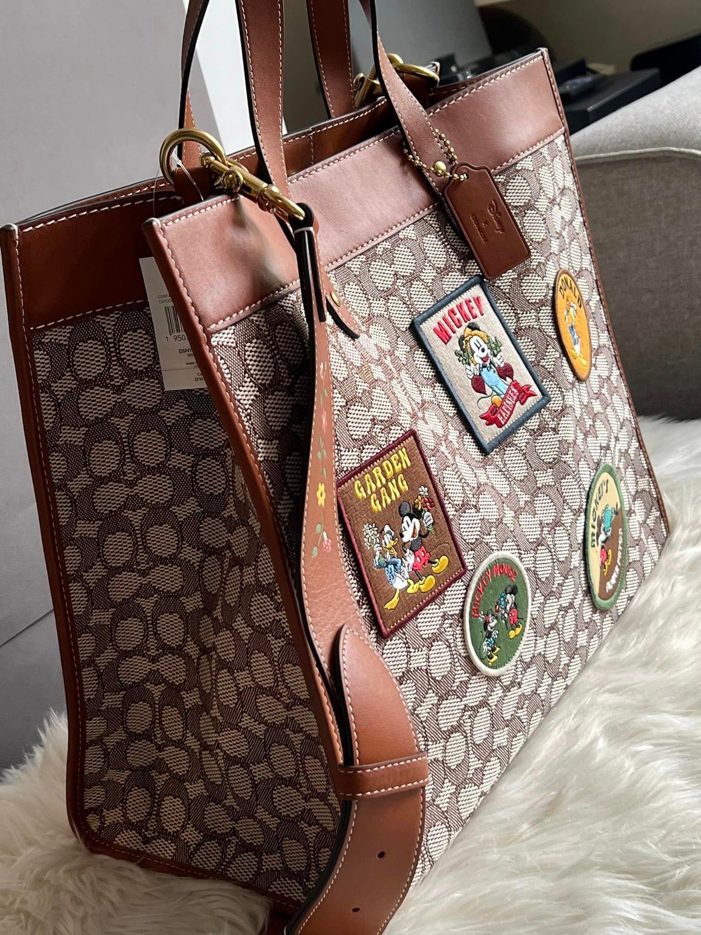 Disney X Coach Field Tote 40 in Signature Textile Jacquard with Patches