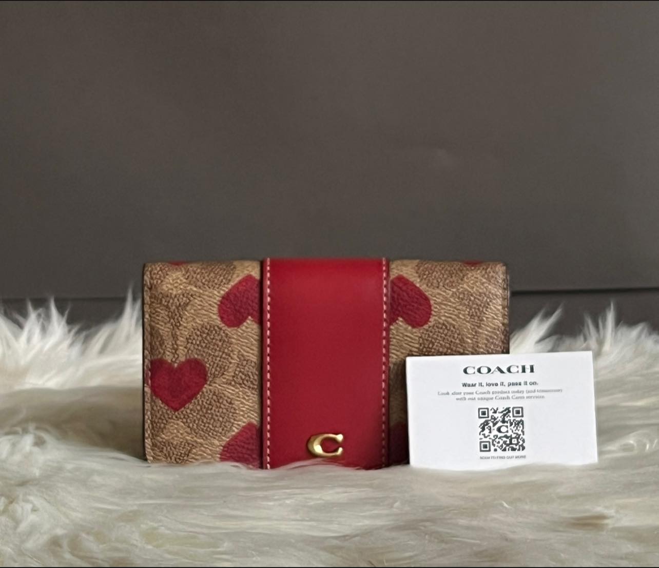 Coach Slim Card Case in Signature Canvas with Heart Print