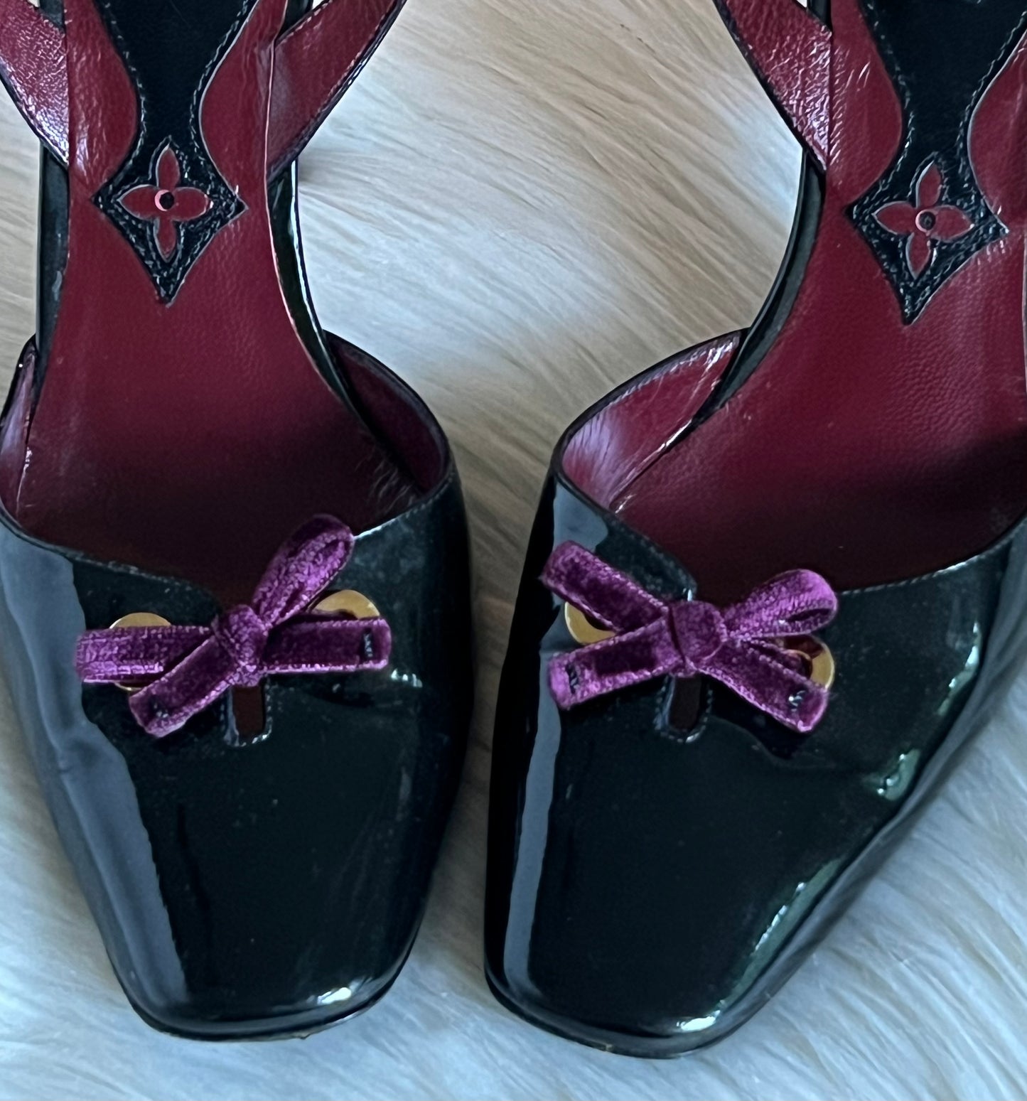Louis Vuitton Purple Velvet Bow Patent Pumps