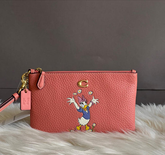 Disney X Coach Small Wristlet in Regenerative Leather with Daisy Duck