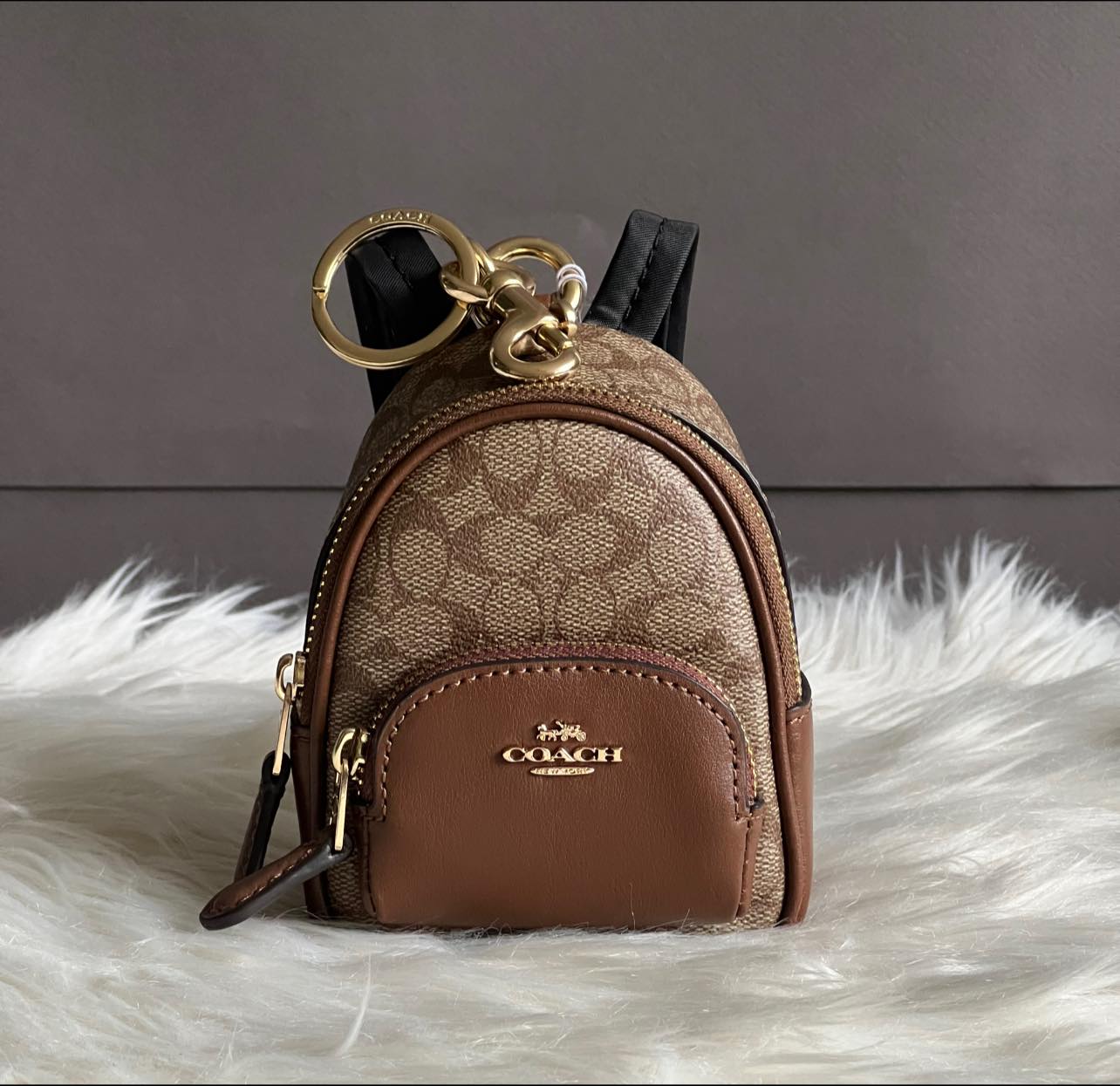 Coach Mini Court Backpack Bag Charm in Signature Canvas