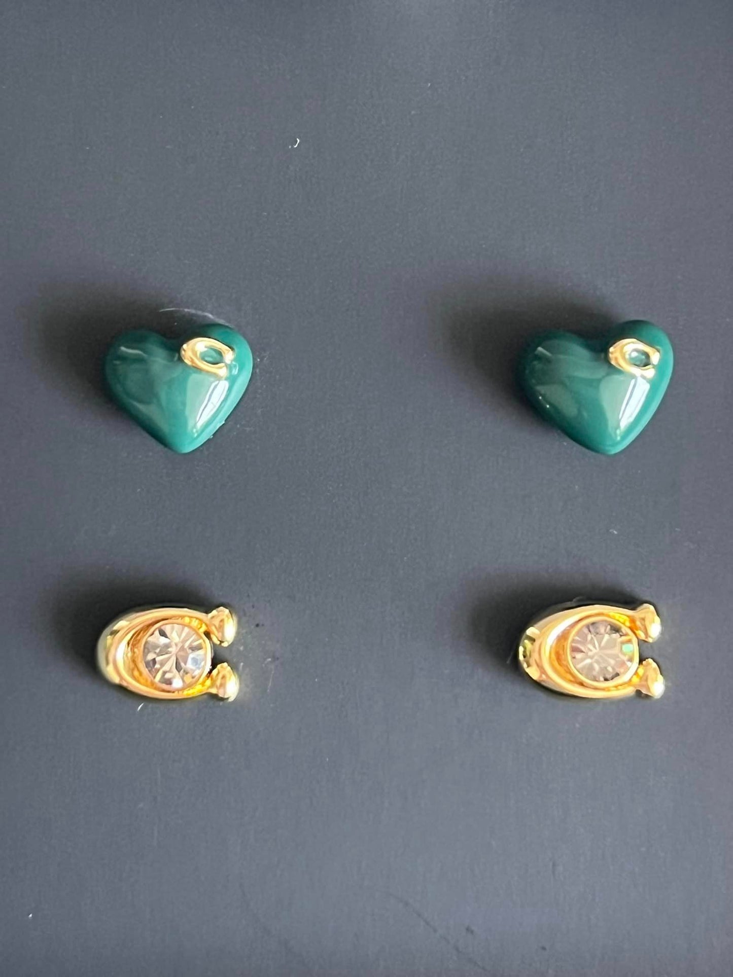 Coach Enamel Heart and Signature Stud Earrings Set