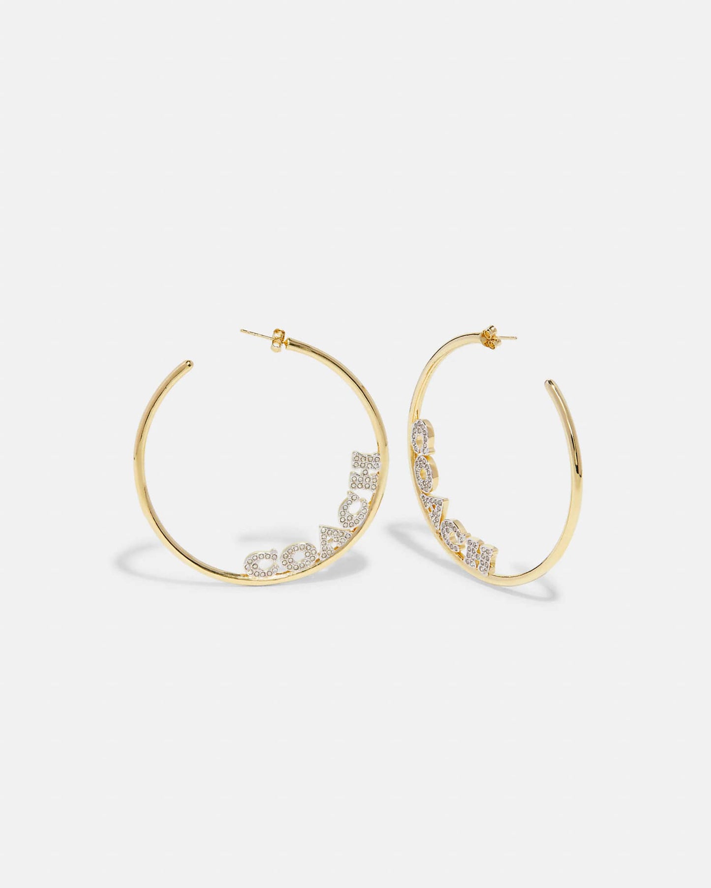 Coach Pave Coach Medium Hoop Earrings