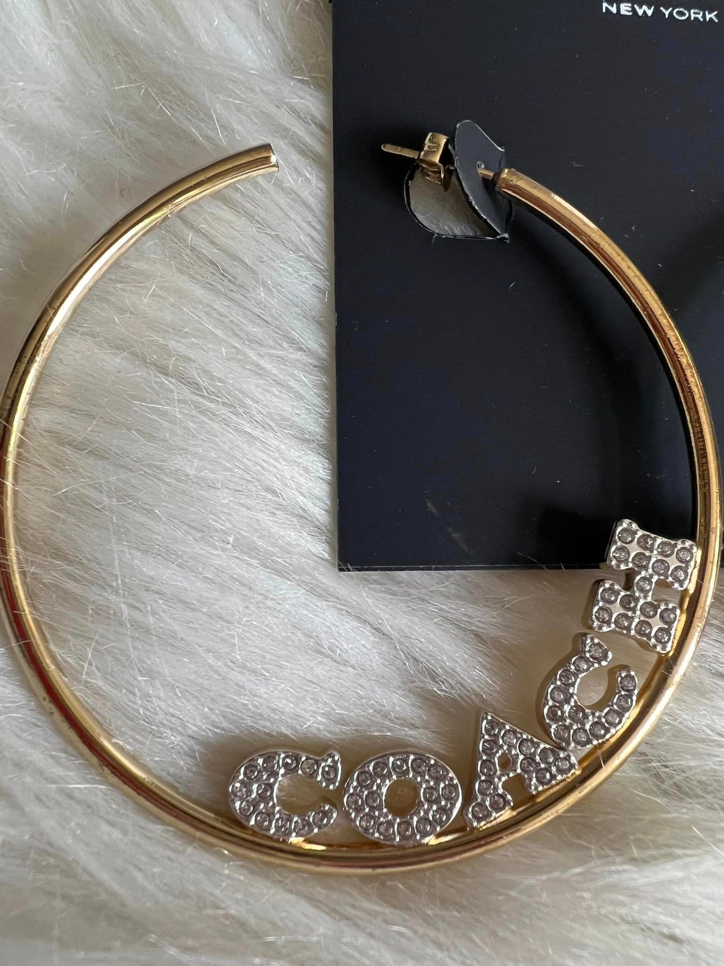 Coach Pave Coach Medium Hoop Earrings