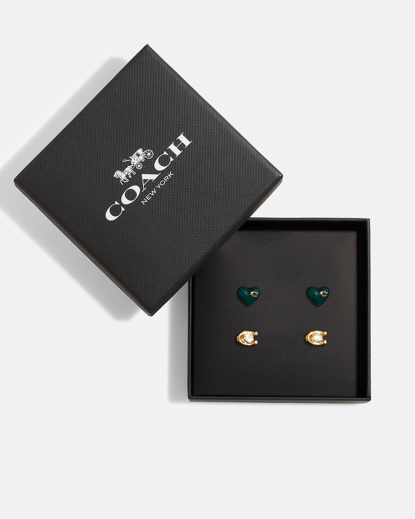 Coach Enamel Heart and Signature Stud Earrings Set