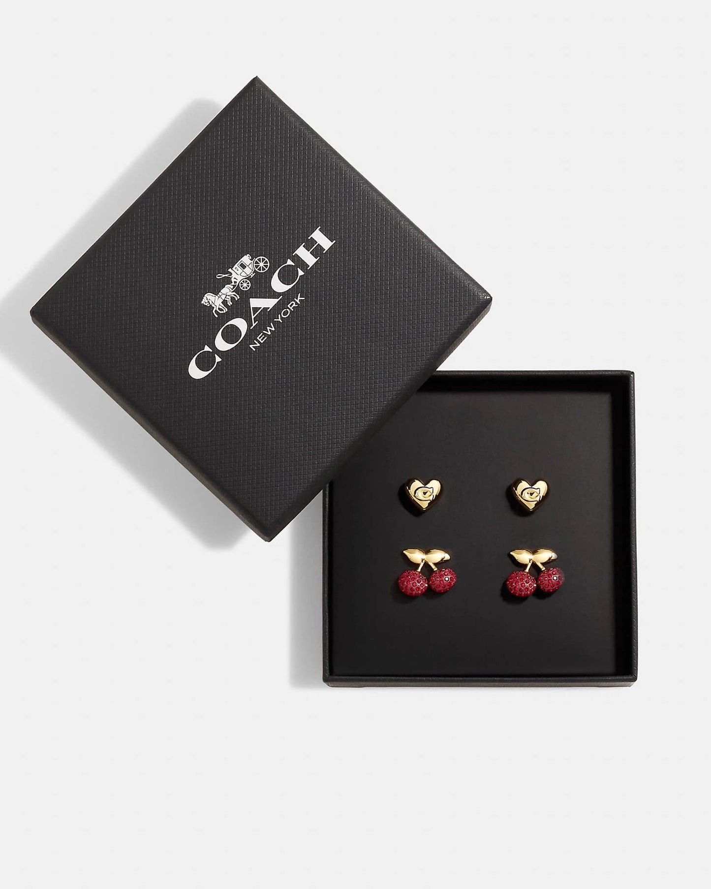 Coach Pave Cherry and Heart Stud Earrings Set