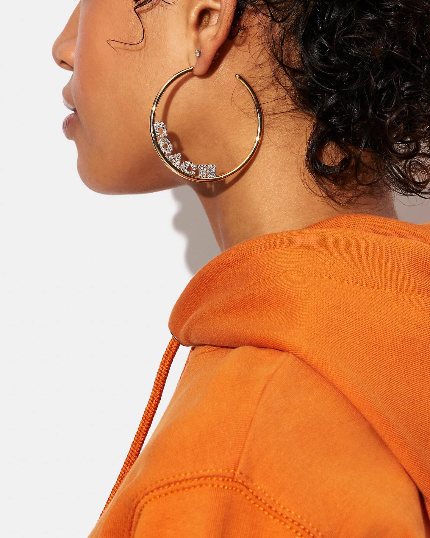 Coach Pave Coach Medium Hoop Earrings