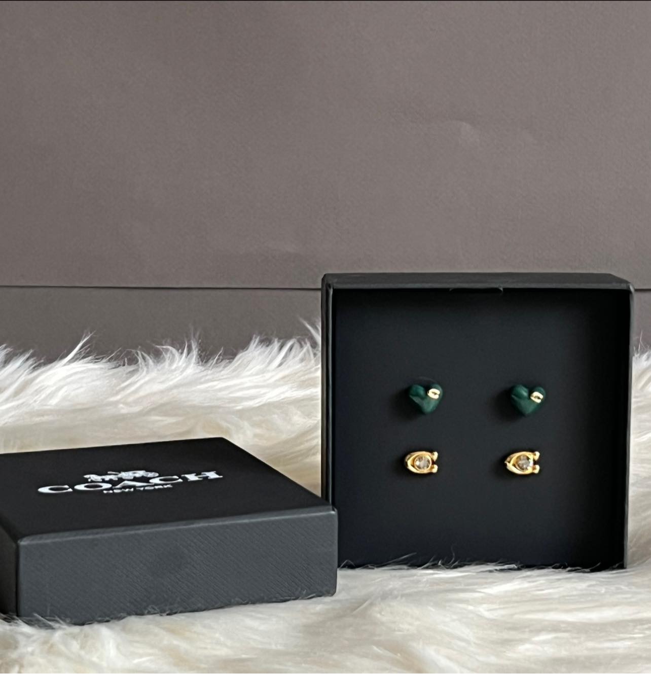 Coach Enamel Heart and Signature Stud Earrings Set