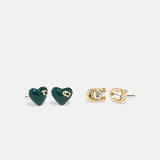 Coach Enamel Heart and Signature Stud Earrings Set