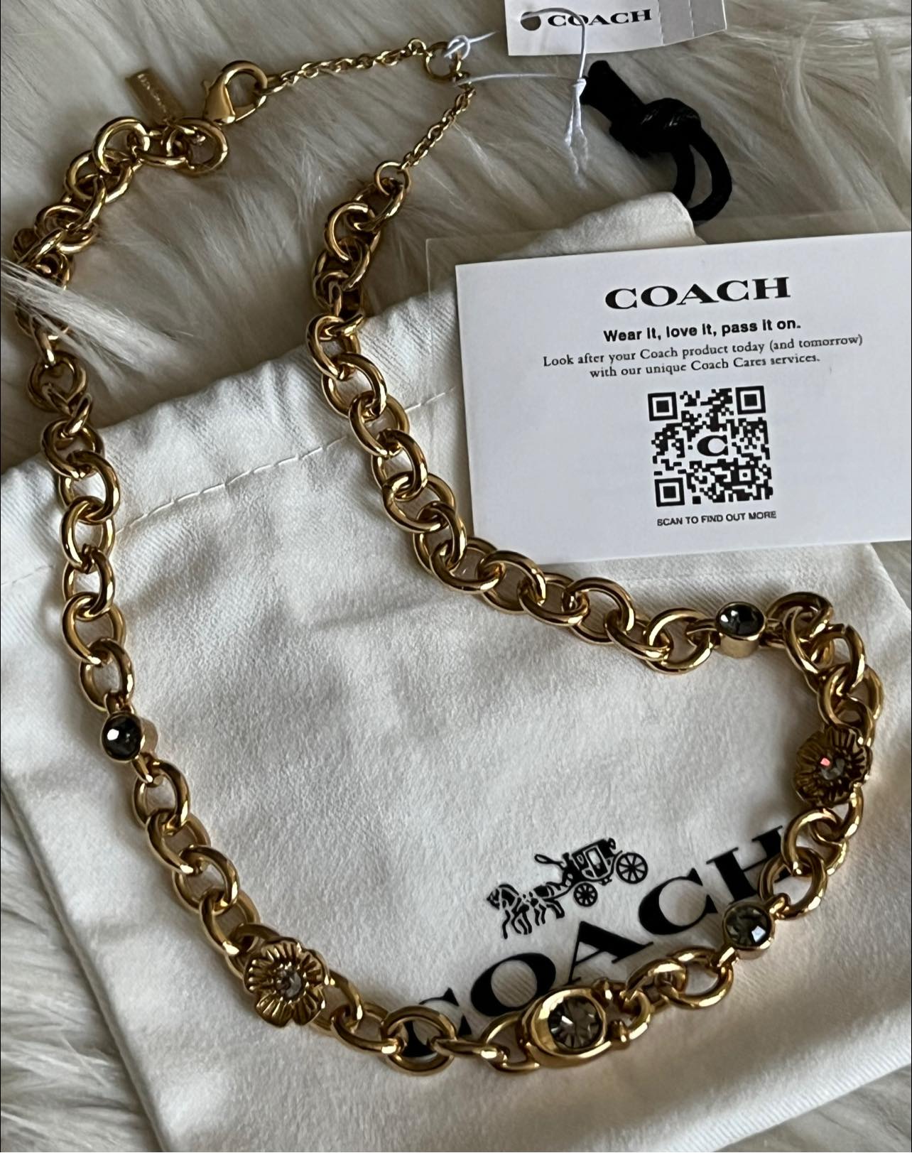 Coach Signature and Stone Chain Necklace