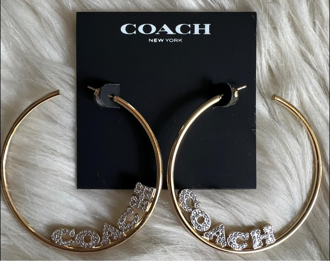 Coach Pave Coach Medium Hoop Earrings