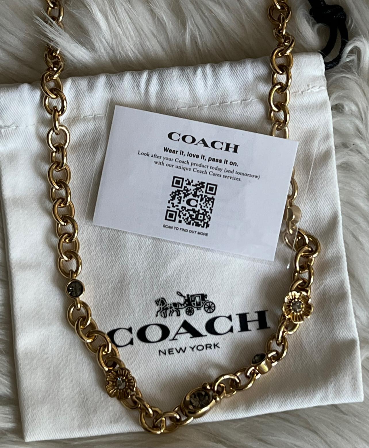 Coach Signature and Stone Chain Necklace