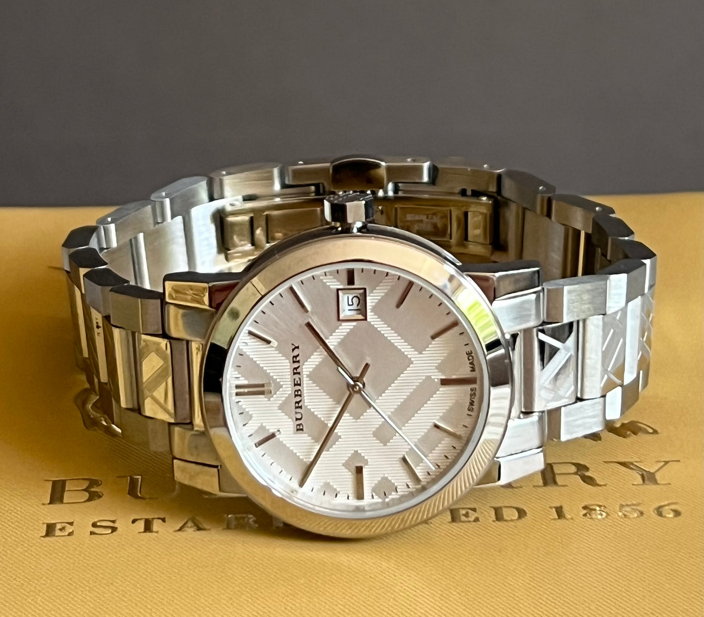 Burberry Women Silver Check Stamp Stainless Steel Watch