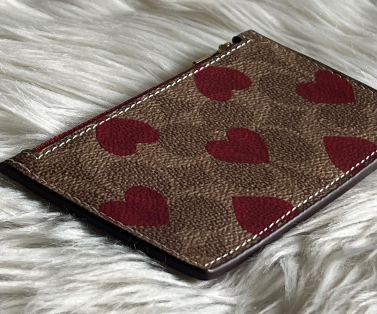 Coach Zip Card Case in Signature Canvas with Heart Print