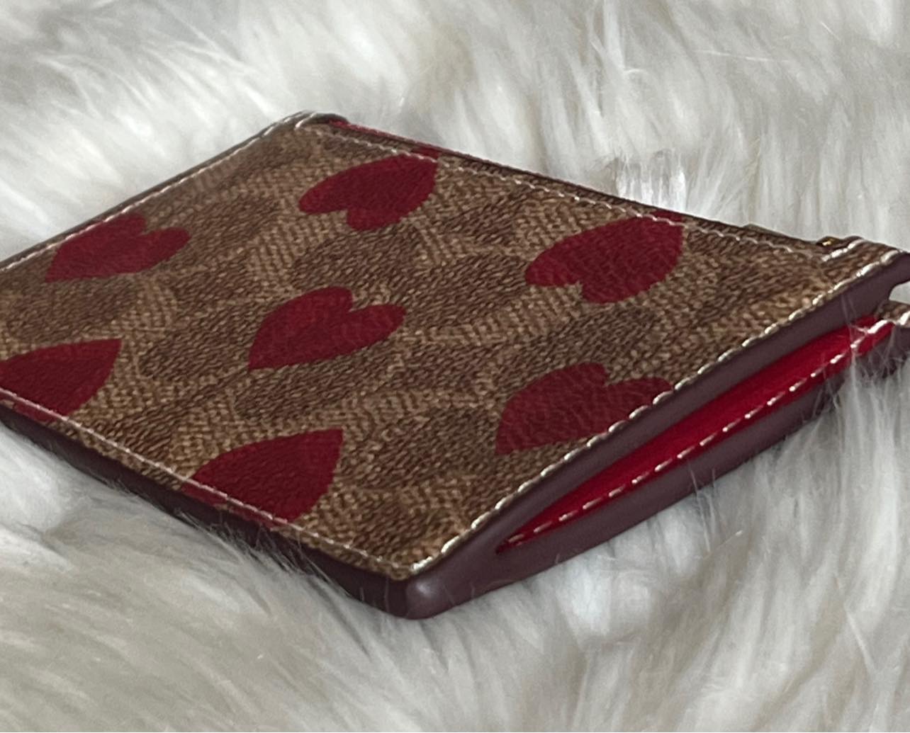 Coach Zip Card Case in Signature Canvas with Heart Print