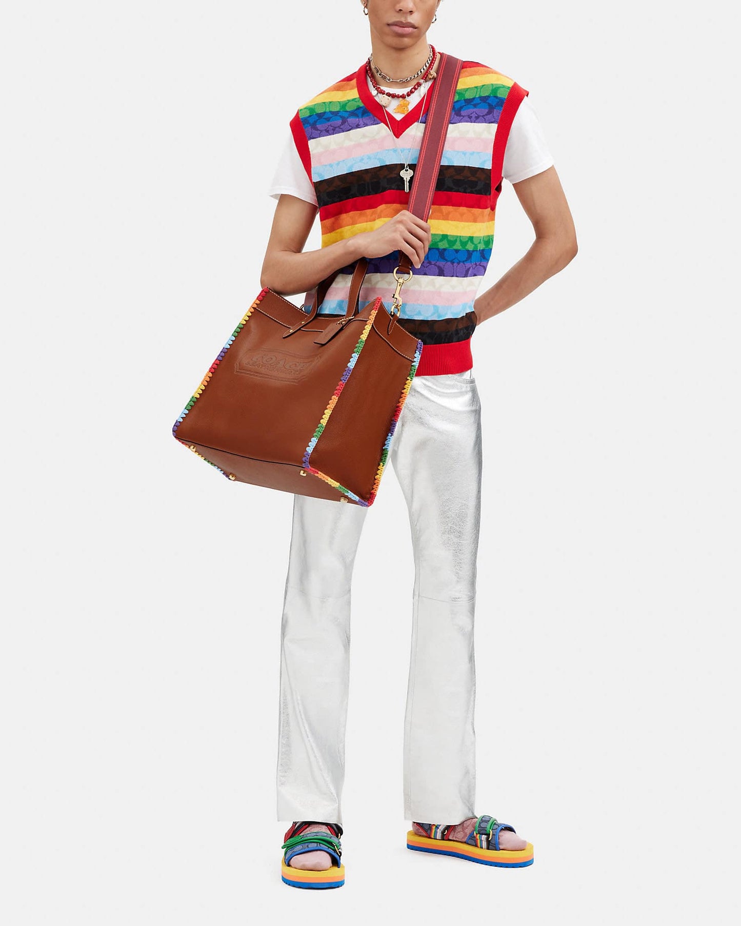 Coach Field Tote 40 with Rainbow Crochet